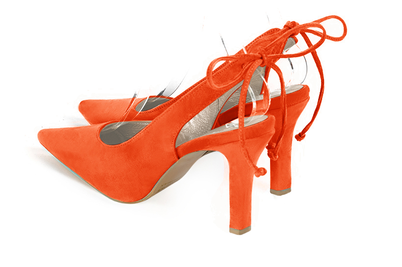 Clementine orange women's slingback shoes. Pointed toe. High slim heel. Rear view - Florence KOOIJMAN
